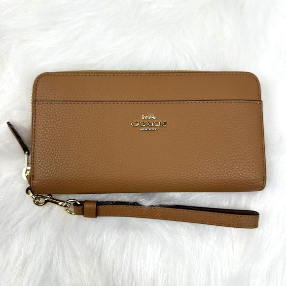 COACH Accordion Zip Wallet With Wristlet Strap In Leather Brown F76517 NWT - Picture 1 of 5